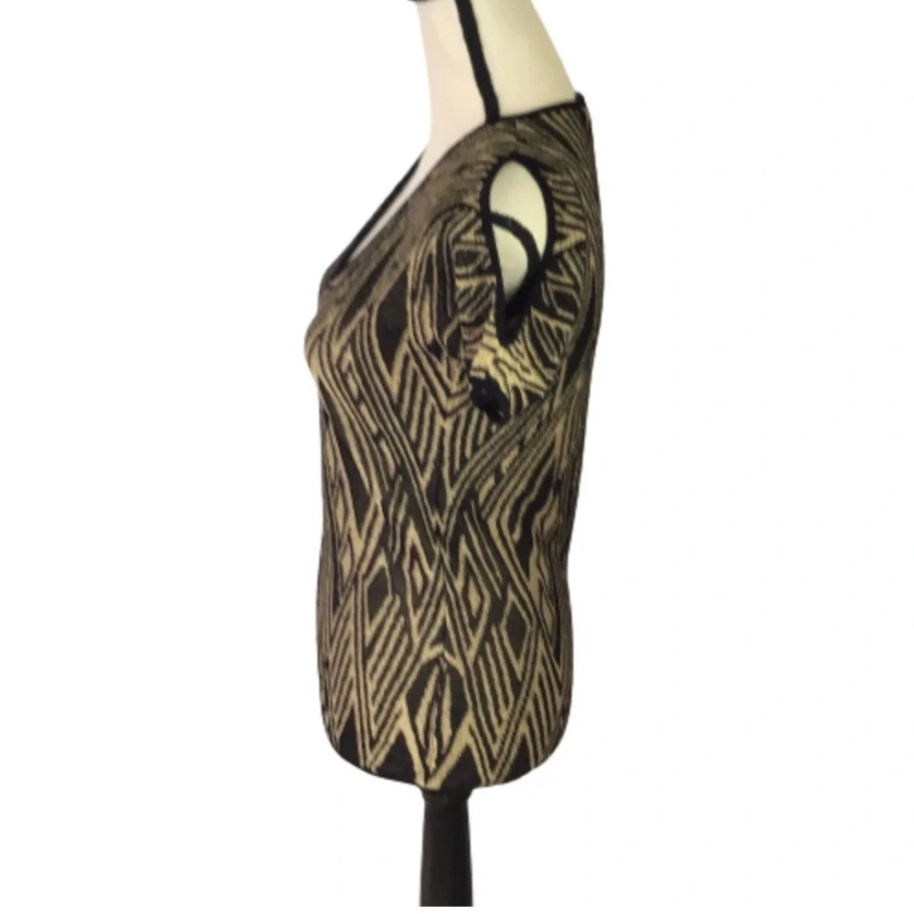 LAUREN Ralph Lauren Gold Black Metallic Cold Shoulder Short Sleeve Sweater XS